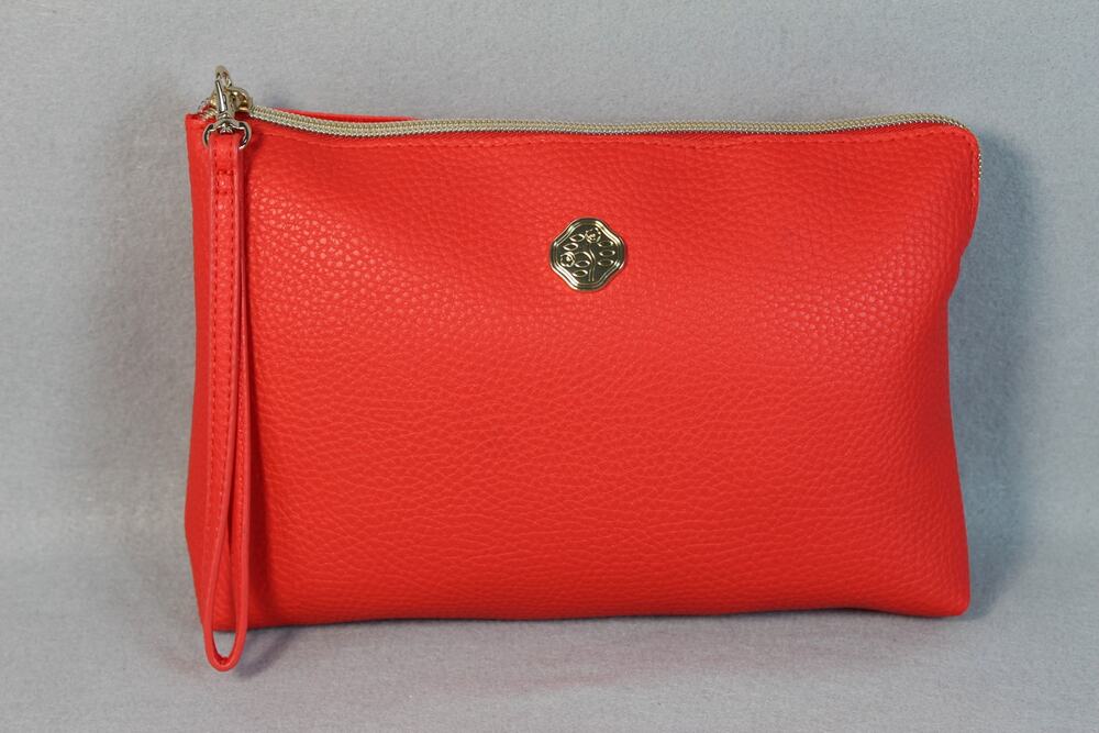 Shiseido Ginza Tokyo Orange Cosmetic Pouch Clutch Wristlet Gold Zip Bag